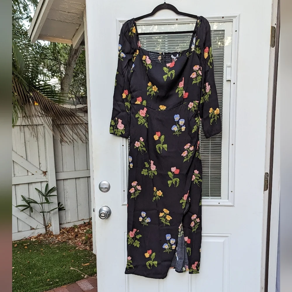 New Reformation Hilda Long Sleeve Midi Dress, Night Bloom, Size 10 - Picture 1 of 3